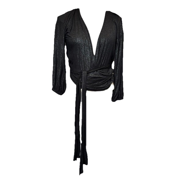 Express Negin Mirsalehi Black Sparkle Wrap Top M EUC V-Neck Party - Picture 1 of 5
